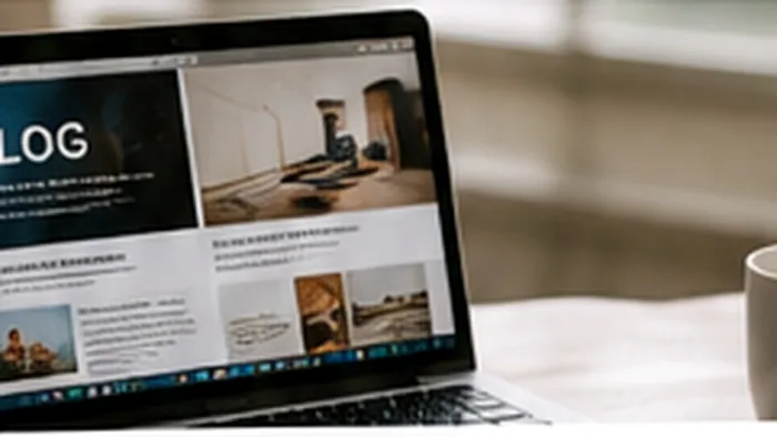 Title: Laptop displaying an editorial website on a clean desk. - Description: Laptop displaying an editorial website on a clean desk.