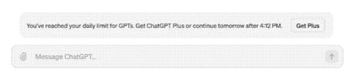 Title: ChatGPT notice that the daily limit for GPTs has been reached - Description: ChatGPT notice that the daily limit for GPTs has been reached